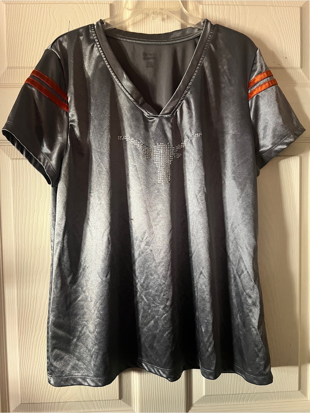Knights Apparel Metallic Gray V-Neck Top with Orange Shoulder Stripes PLUS SZ2X